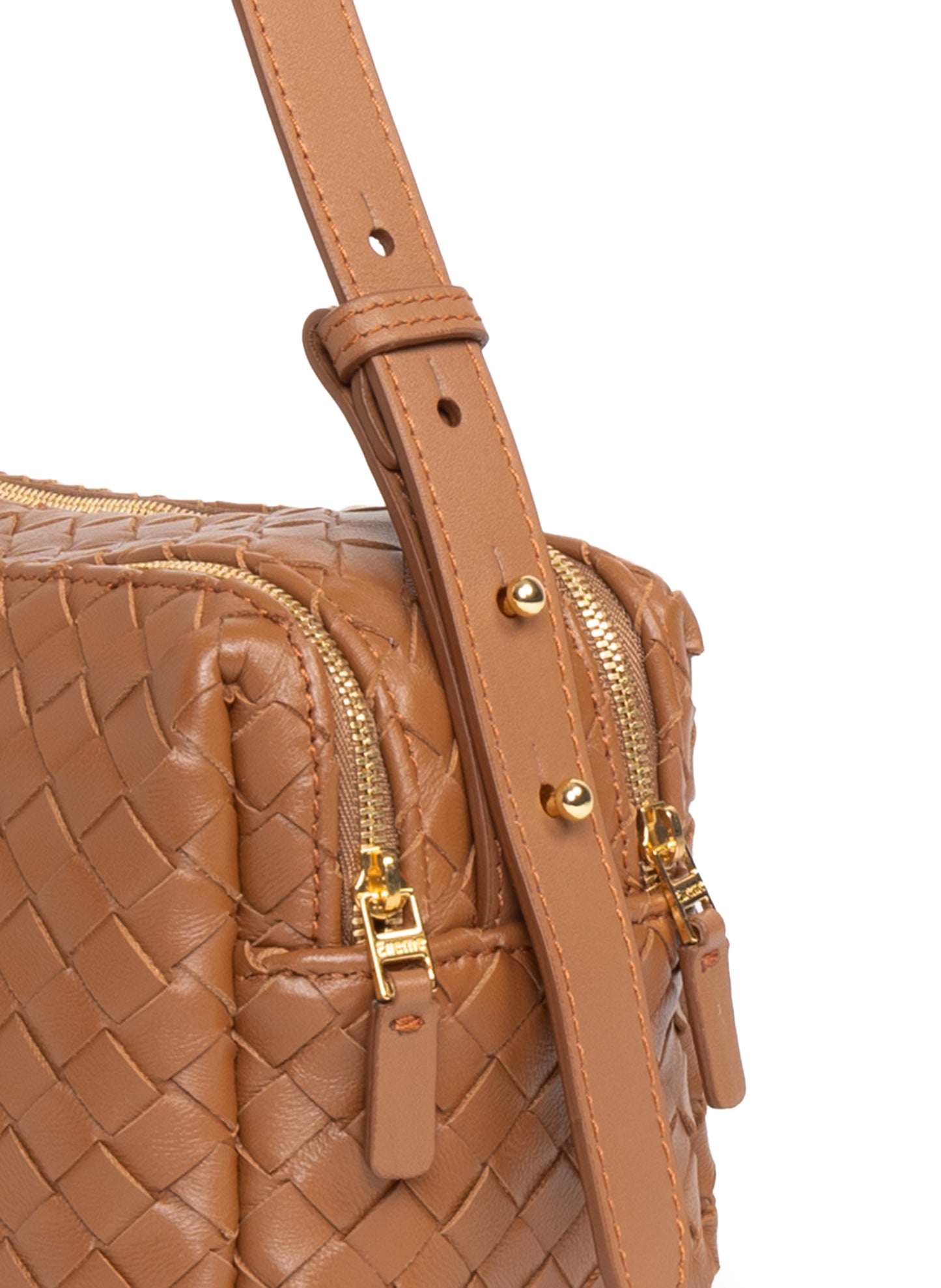 Trousse Cuir tressé Cognac