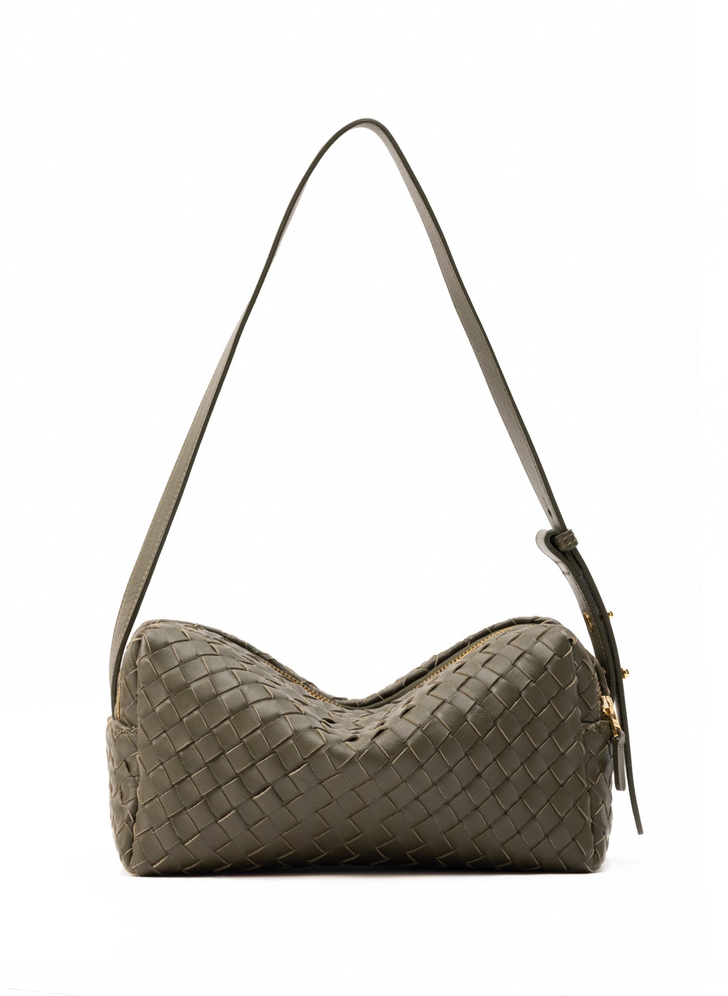 Trousse Cuir tressé vert olive