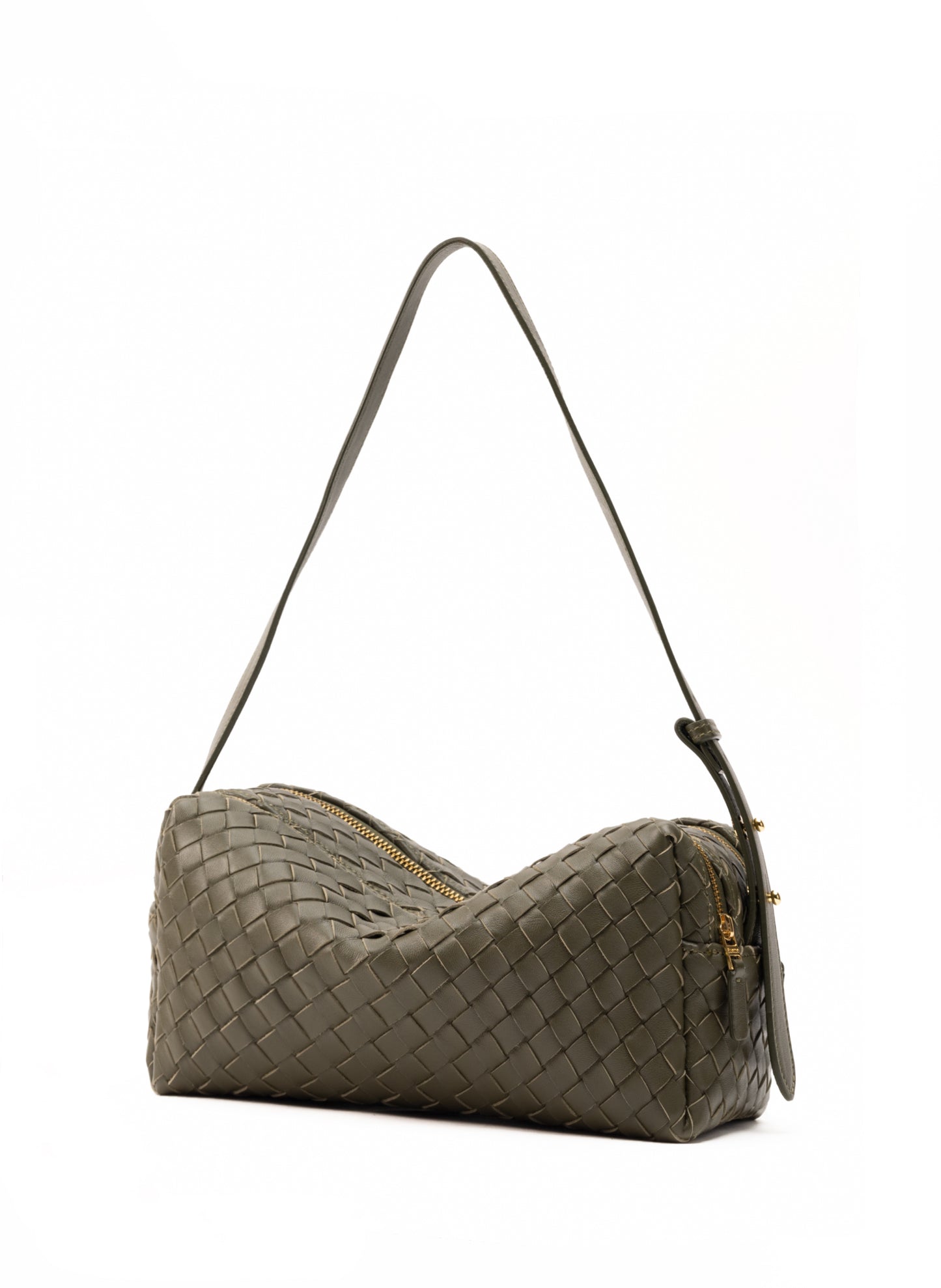 Trousse Cuir tressé vert olive