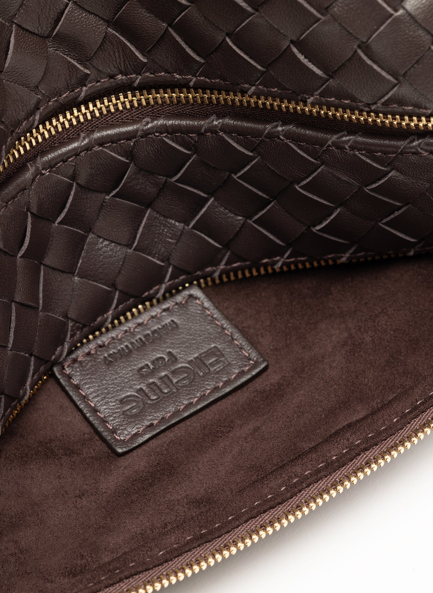 Trousse Cuir tressé à chaîne marron foncé