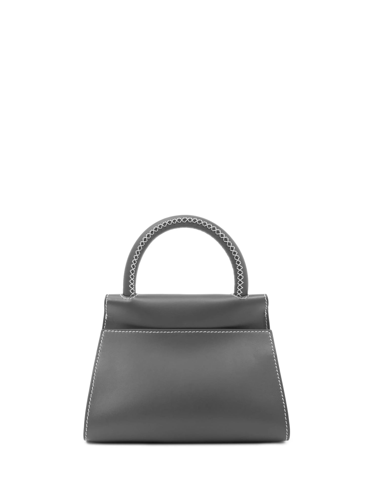 Small Papillon Leather Charcoal Grey/White stitches