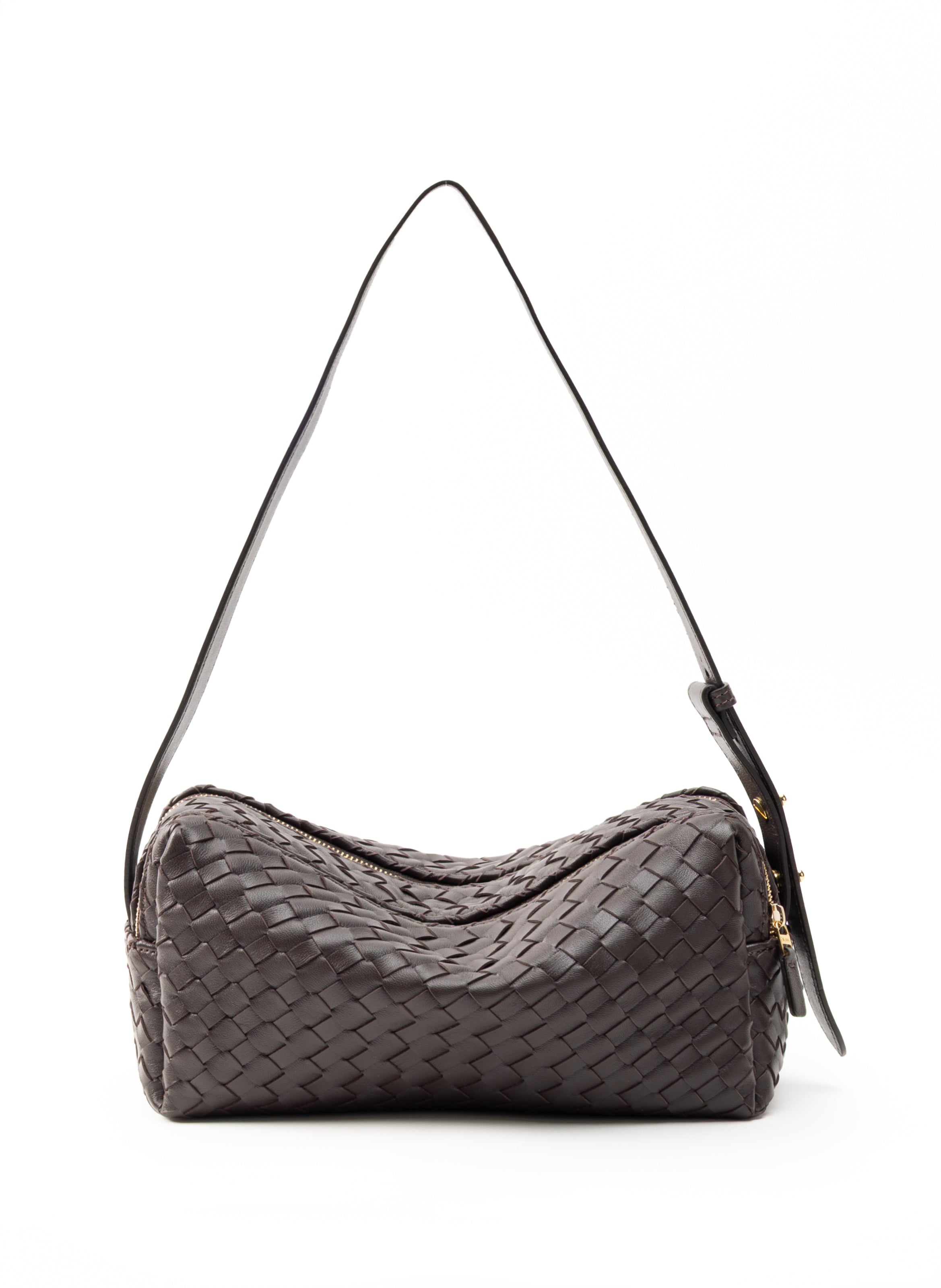 Trousse Woven Leather Dark Brown - French Woven Handbags - Elleme