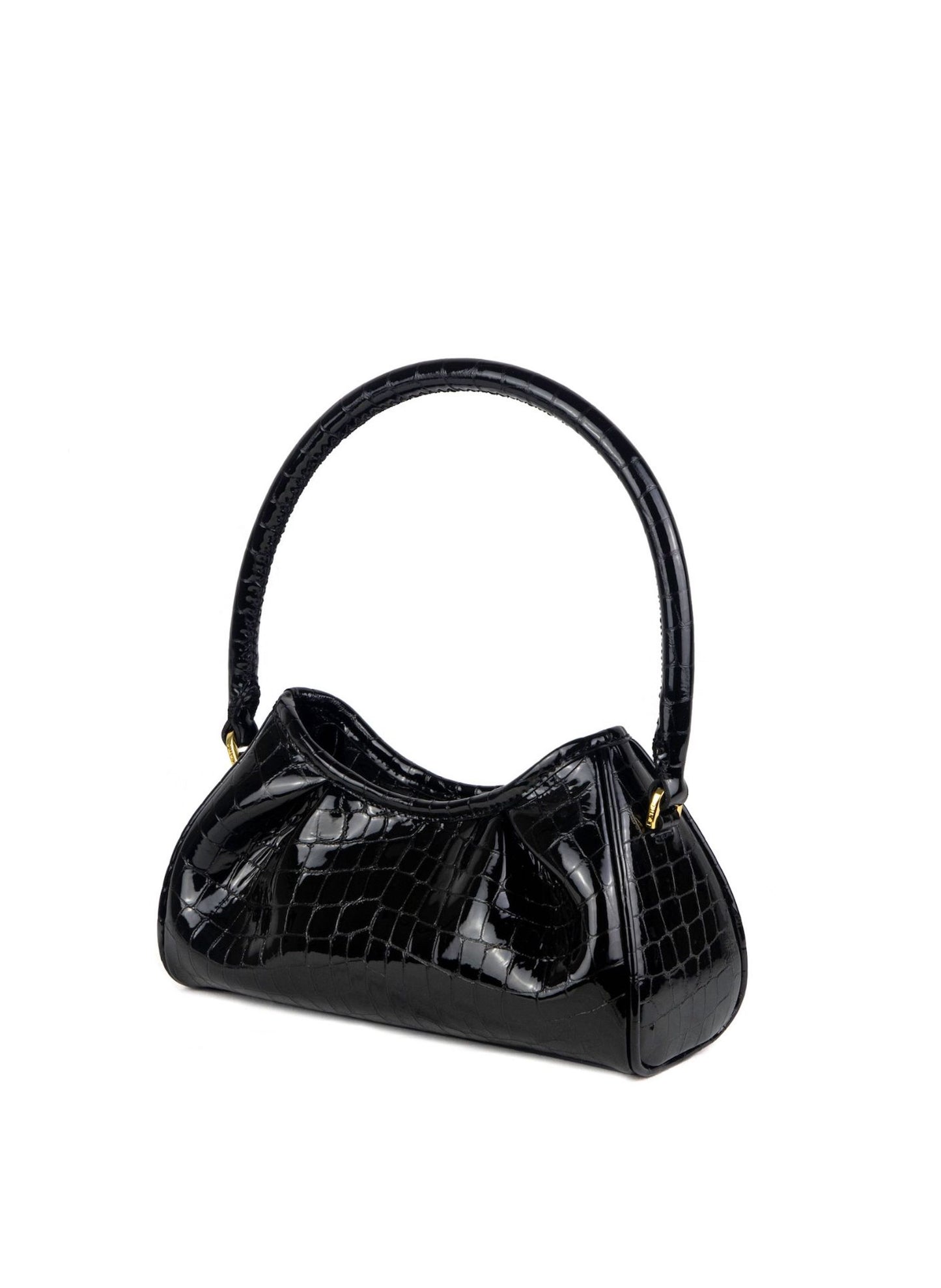 Small Dimple Croco-Print Pearl Leather Onyx Black