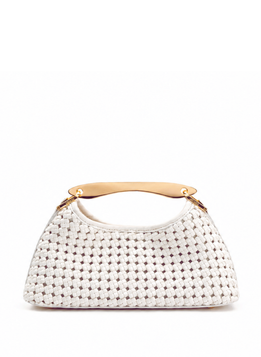 Mini Boomerang Woven Leather White