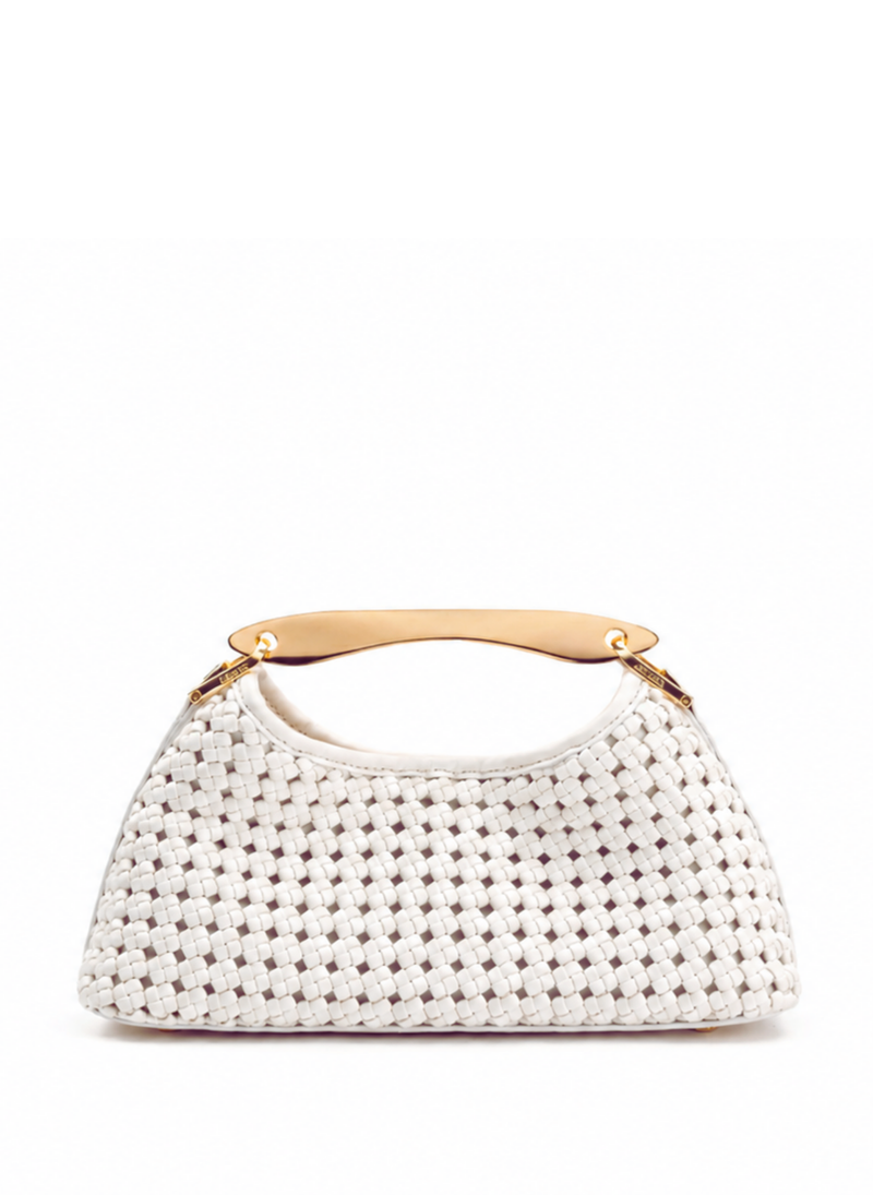 Mini Boomerang Woven Leather White