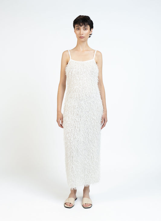 Fluffy Sleeveless Dress/White