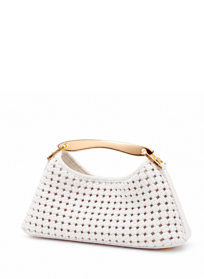Mini Boomerang Woven Leather White