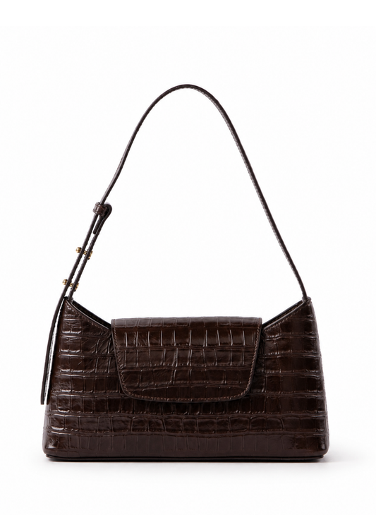 Envelope Croco Embossed Leather Dark Brown