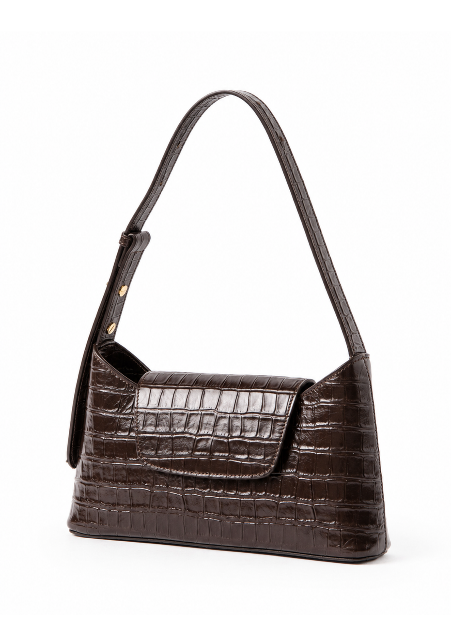 Envelope Croco Embossed Leather Dark Brown