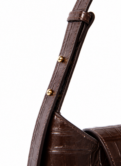 Envelope Croco Embossed Leather Dark Brown