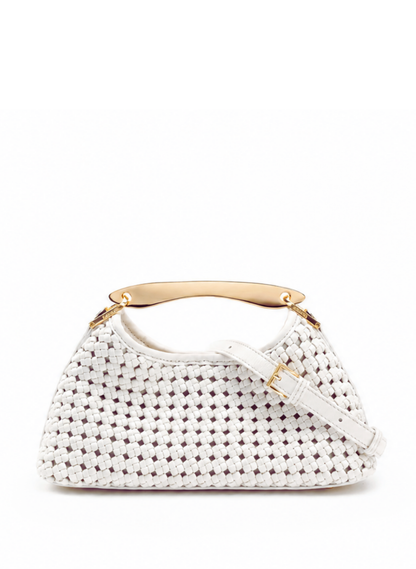 Mini Boomerang Woven Leather White