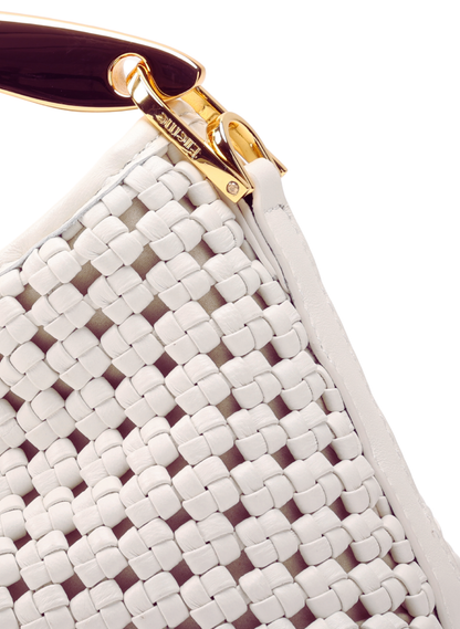 Mini Boomerang Woven Leather White