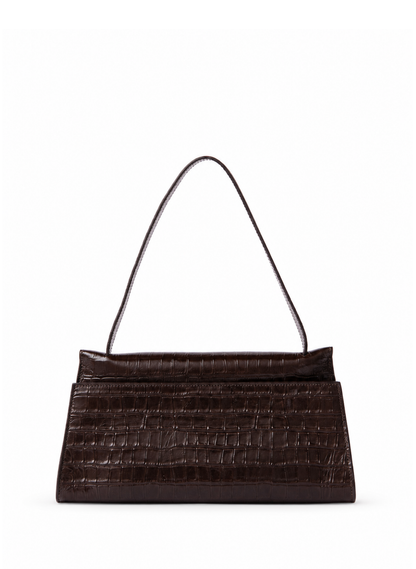 Long Papillon Croco Embossed Leather Dark Brown