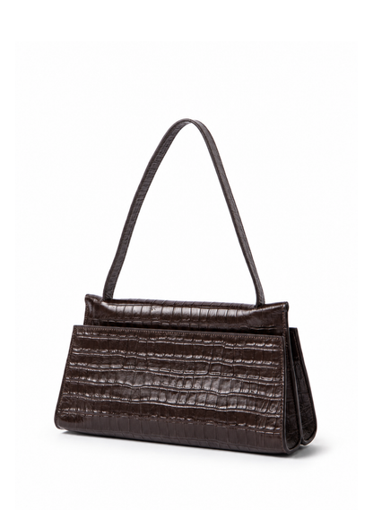 Long Papillon Croco Embossed Leather Dark Brown
