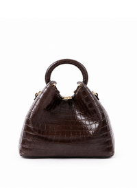 Baozi Croco Embossed Leather Dark Brown