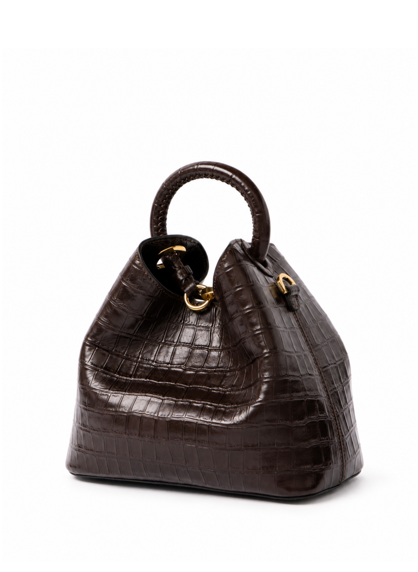 Baozi Croco Embossed Leather Dark Brown