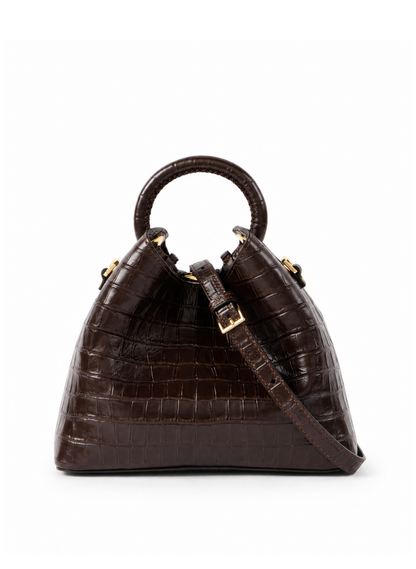 Baozi Croco Embossed Leather Dark Brown
