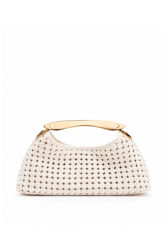 Mini Boomerang Woven Leather Ivory