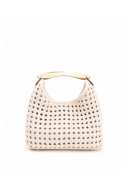 Small Boomerang Woven Leather Ivory