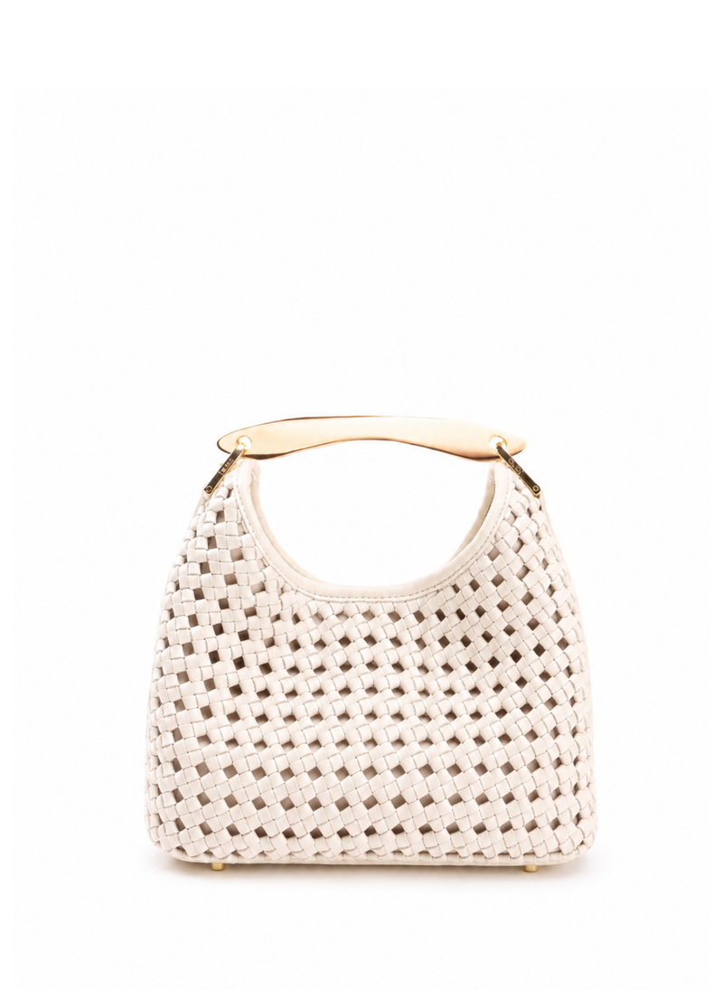 Small Boomerang Woven Leather Ivory