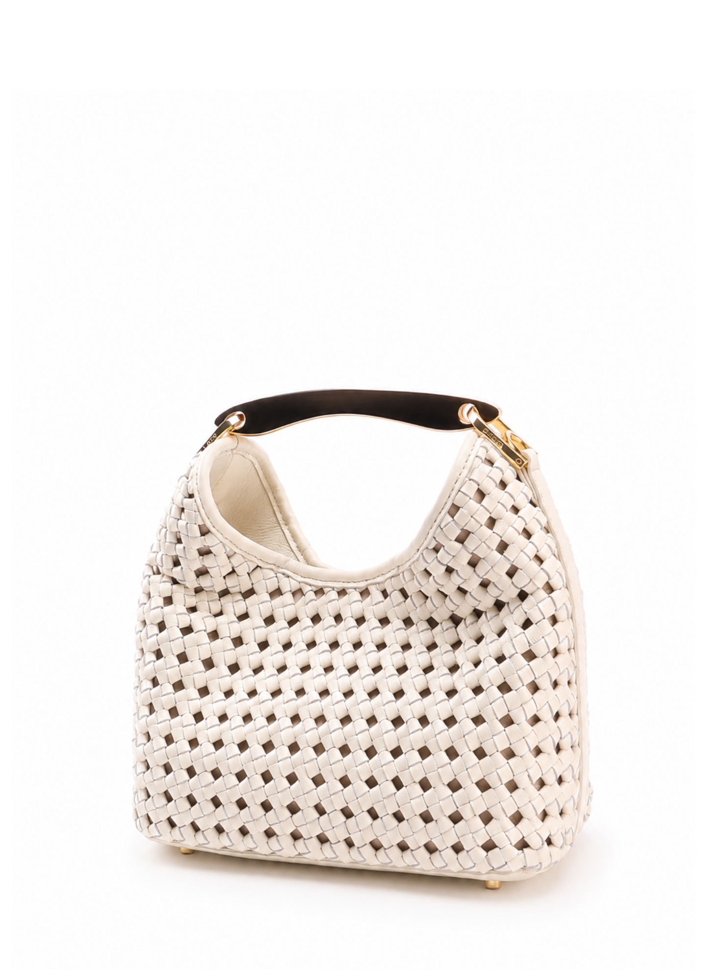 Small Boomerang Woven Leather Ivory