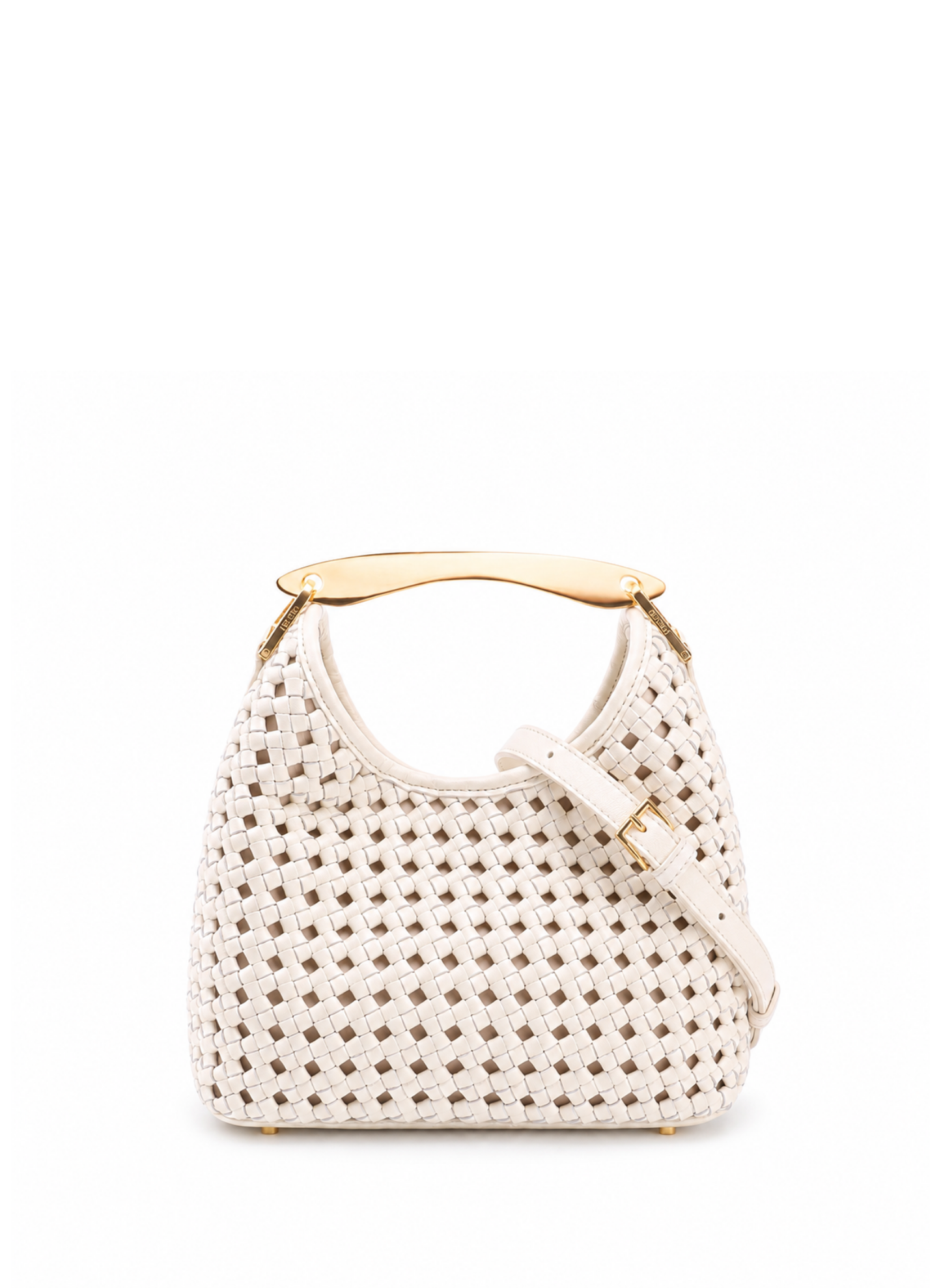 Small Boomerang Woven Leather Ivory