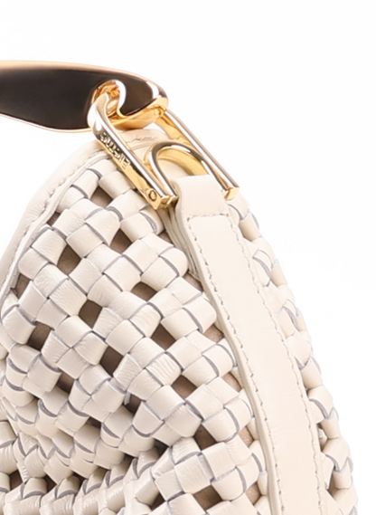 Small Boomerang Woven Leather Ivory