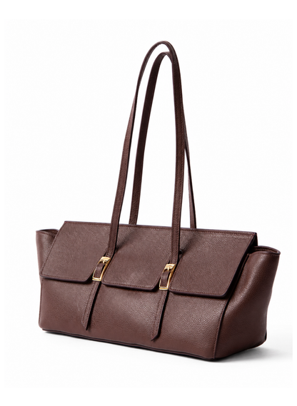 Le Bateau Large Pebbled Leather Dark Brown