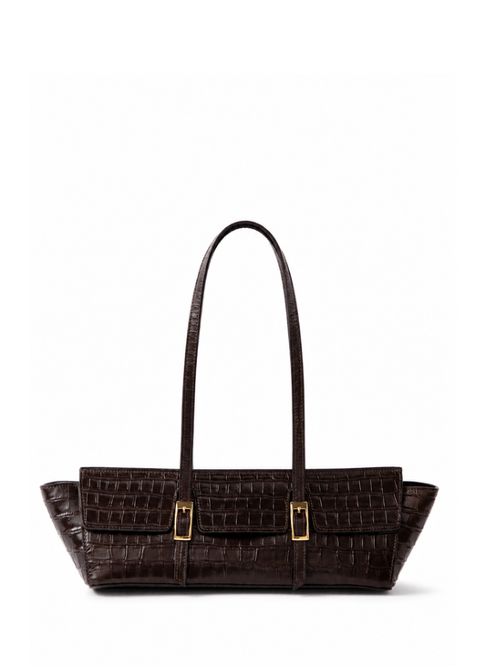 Le Bateau Croco Embossed Leather Dark Brown