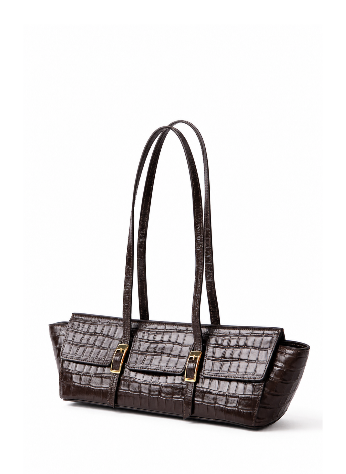 Le Bateau Croco Embossed Leather Dark Brown