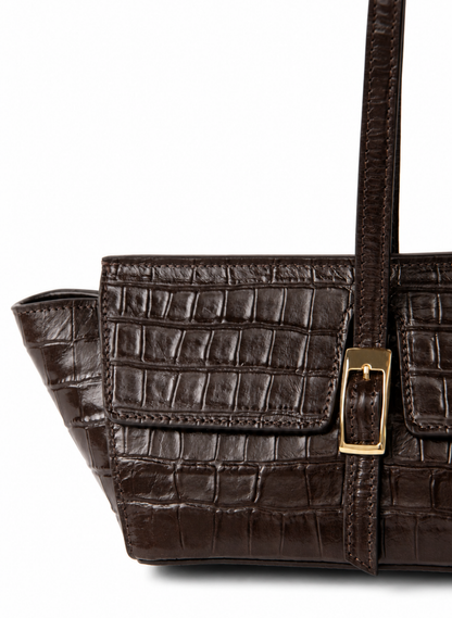 Le Bateau Croco Embossed Leather Dark Brown