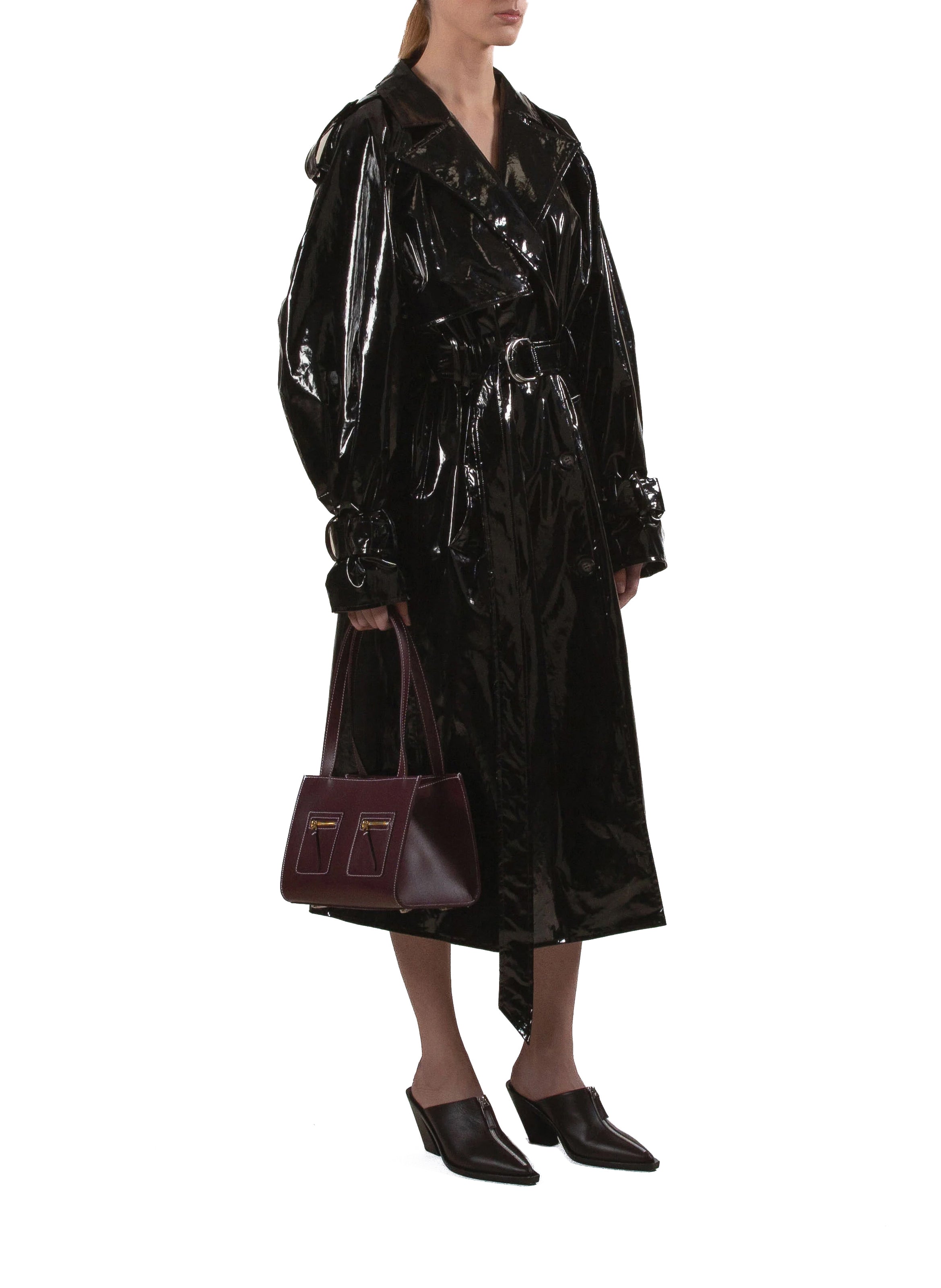 Vinyl trench coat on sale black