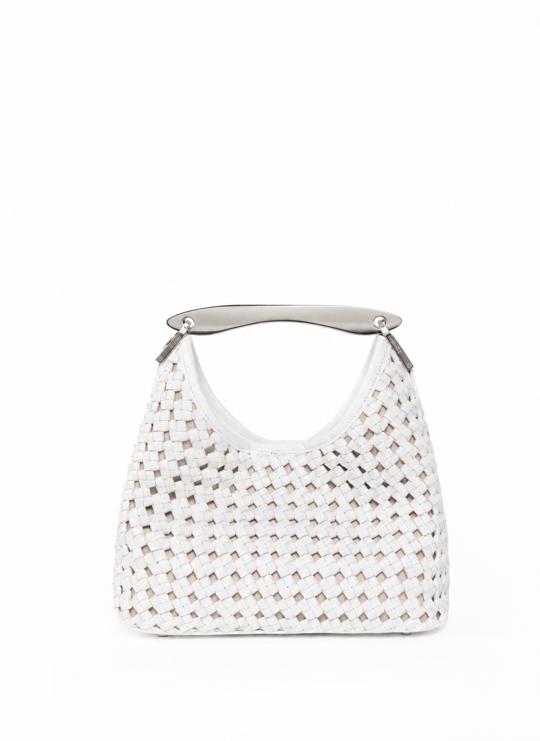 Small Boomerang Woven Leather White - Silver