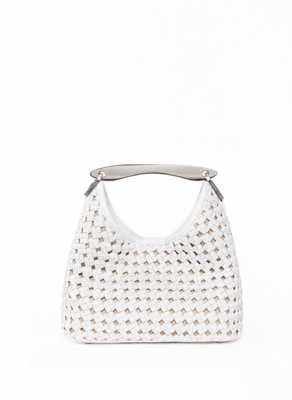 Small Boomerang Woven Leather White - Silver