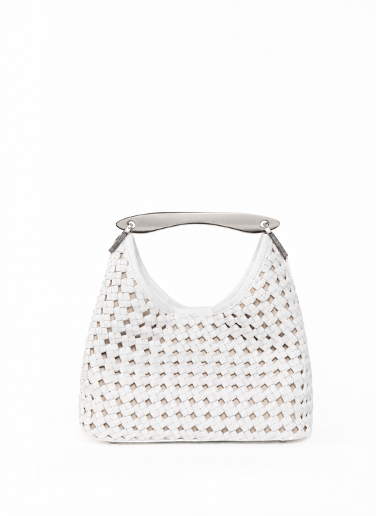 Small Boomerang Woven Leather White - Silver