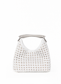 Small Boomerang Woven Leather White - Silver