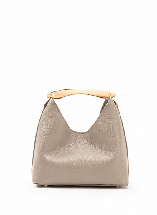 Small Boomerang Pebbled Leather Taupe