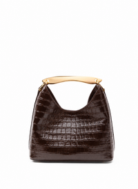 Small Boomerang Croco Embossed Leather Dark Brown