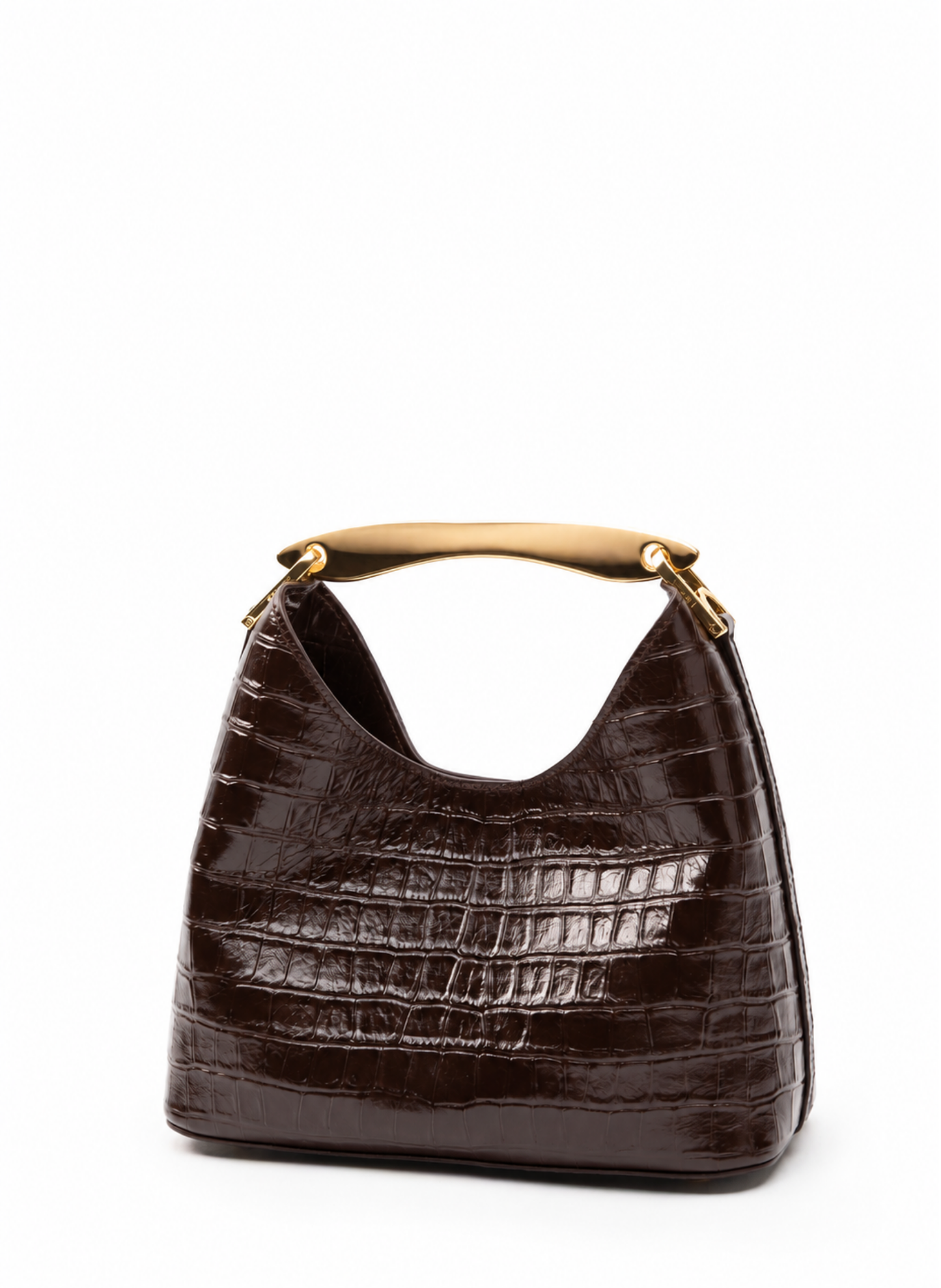 Small Boomerang Croco Embossed Leather Dark Brown