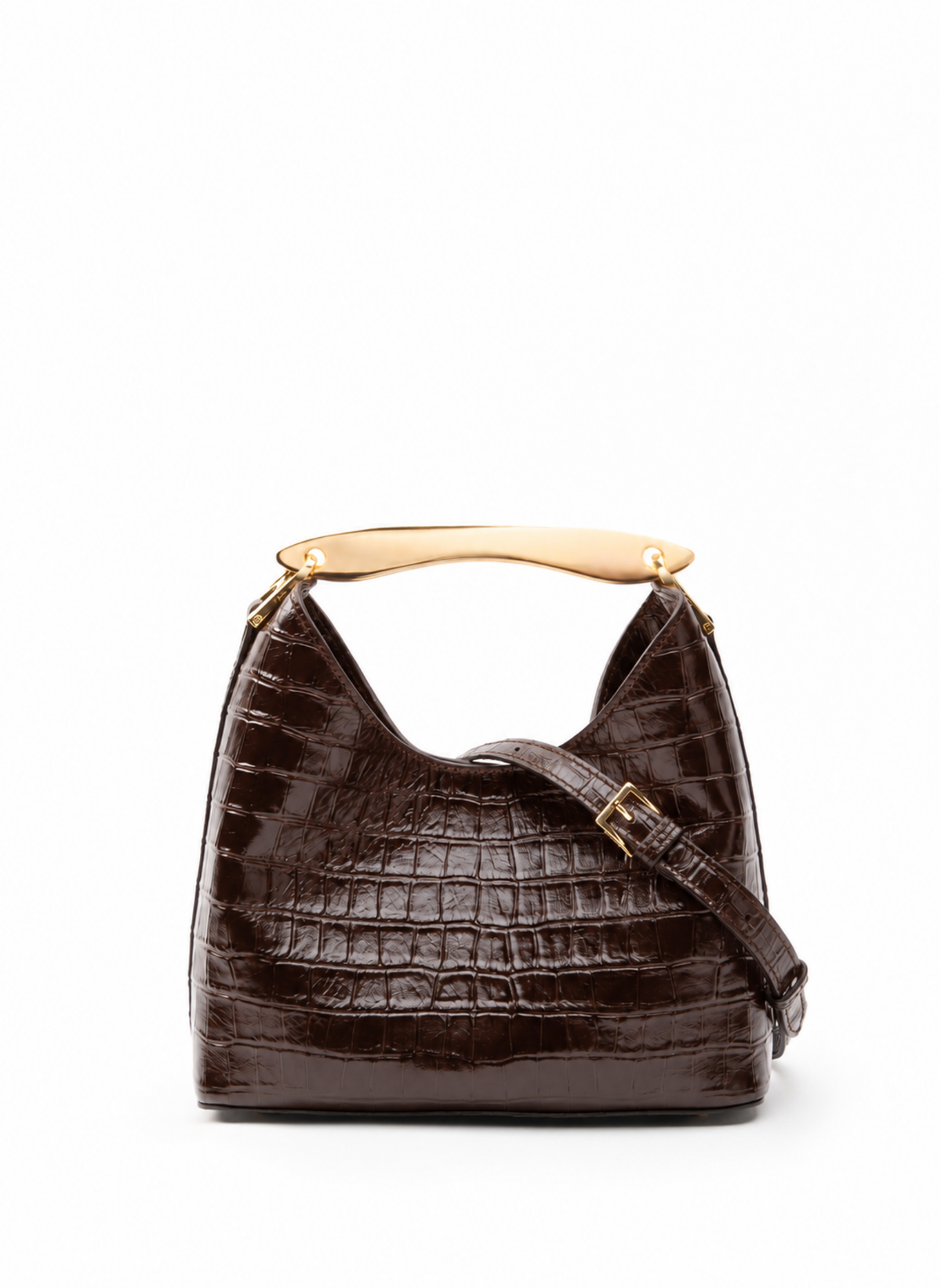 Small Boomerang Croco Embossed Leather Dark Brown