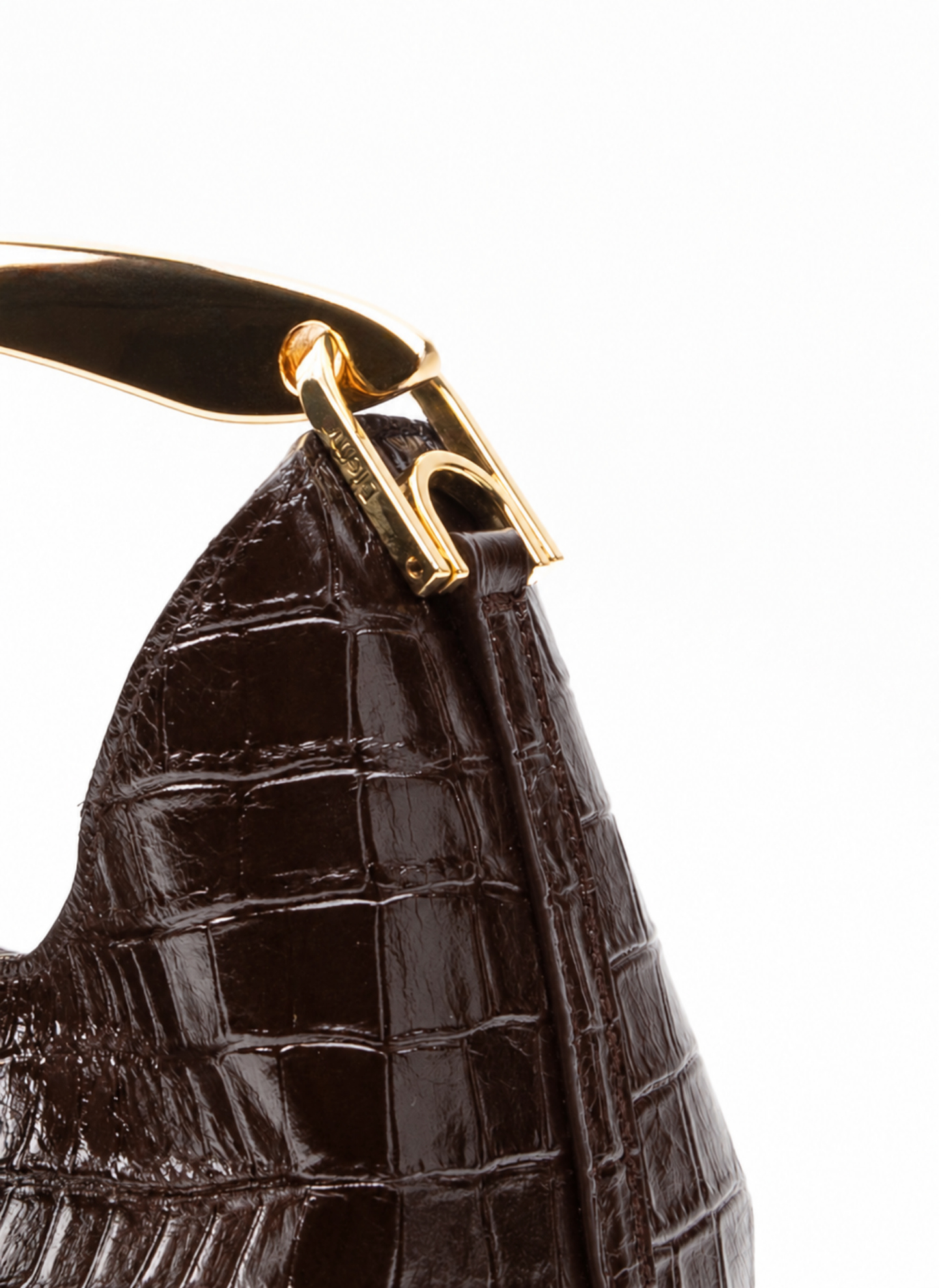 Small Boomerang Croco Embossed Leather Dark Brown
