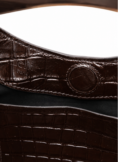 Small Boomerang Croco Embossed Leather Dark Brown