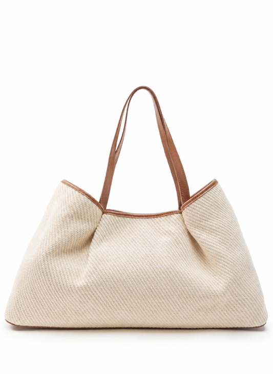 Dimple Tote Canvas/Leather Ecru/Cognac