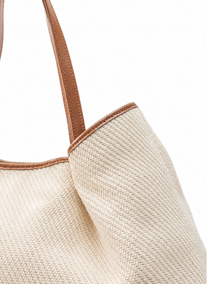 Dimple Tote Canvas/Leather Ecru/Cognac