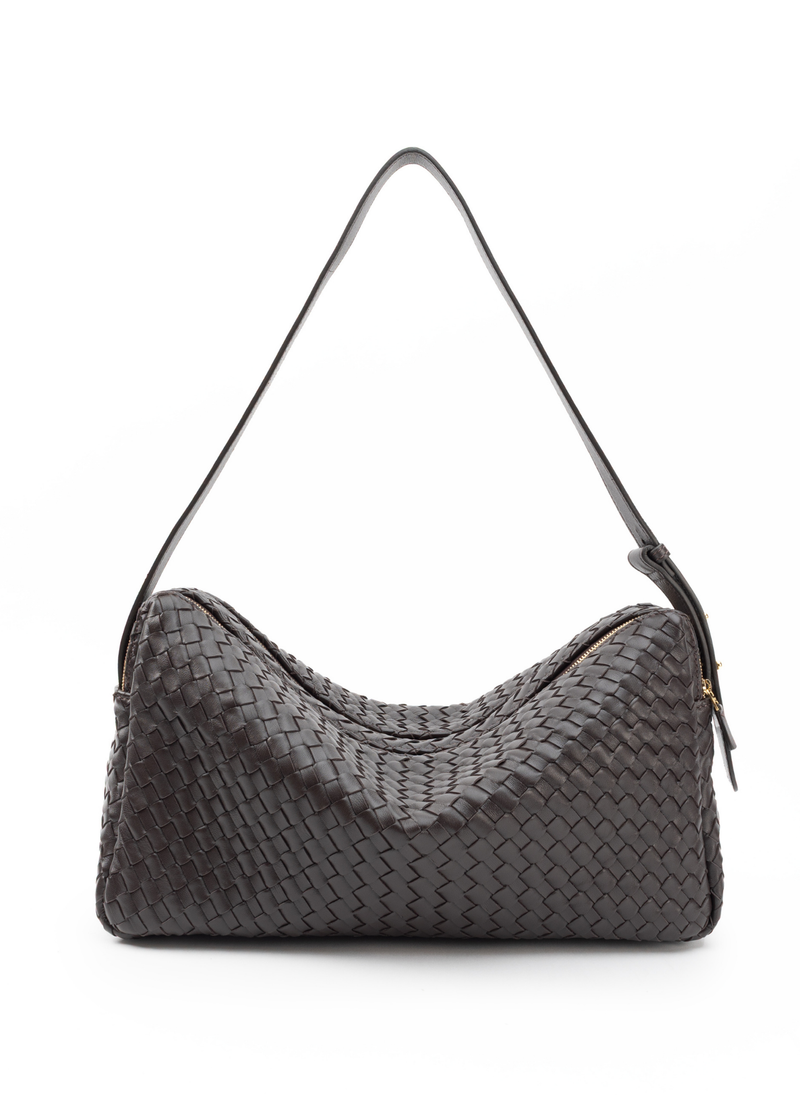Trousse Large Woven Leather Dark Brown