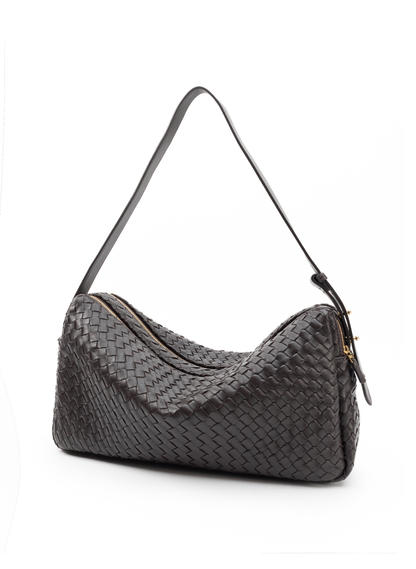 Trousse Large Woven Leather Dark Brown