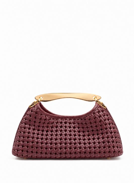 Mini Boomerang Woven Leather Burgundy