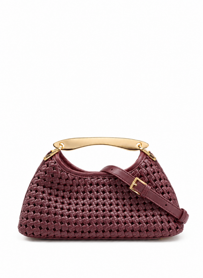 Mini Boomerang Woven Leather Burgundy