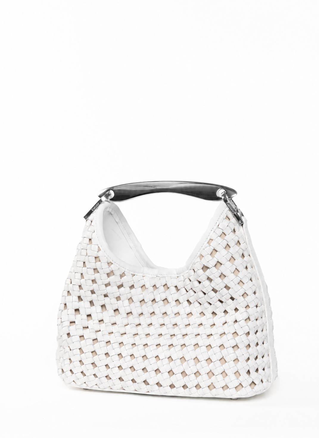 Small Boomerang Woven Leather White - Silver