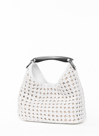Small Boomerang Woven Leather White - Silver